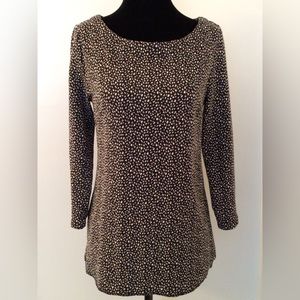 TALBOTS Black W Beige White Confetti Top 3/4 Sleeves Small.